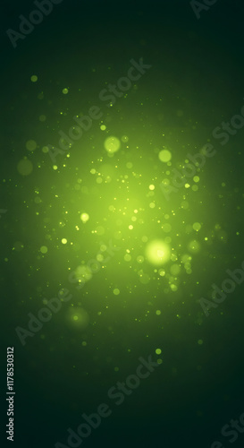 Abstract Green Bokeh Background with Sparkling Lights and Glowing Particles