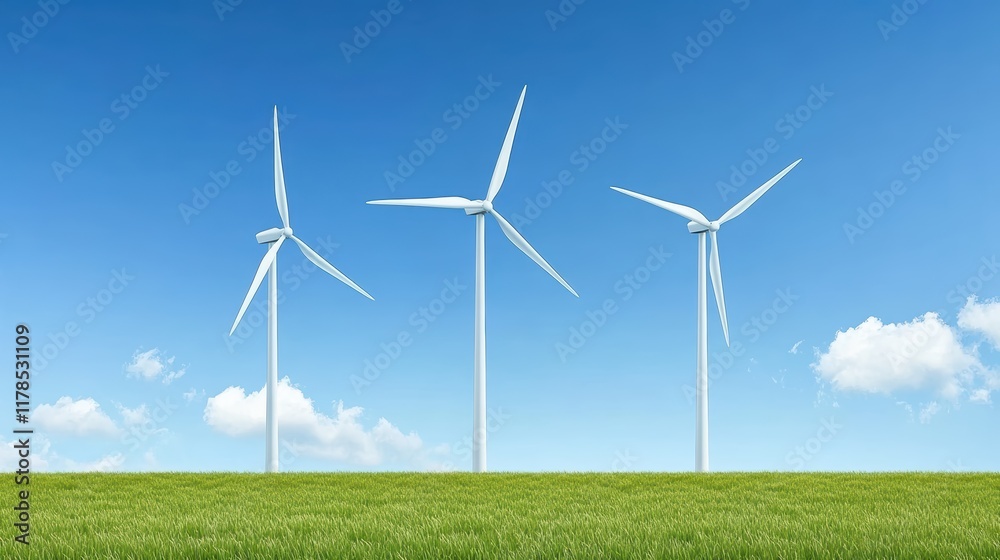 Sustainable energy, wind turbines generating clean power in a picturesque open field Sustainable energy, wind turbines generating clean power in a picturesque open field