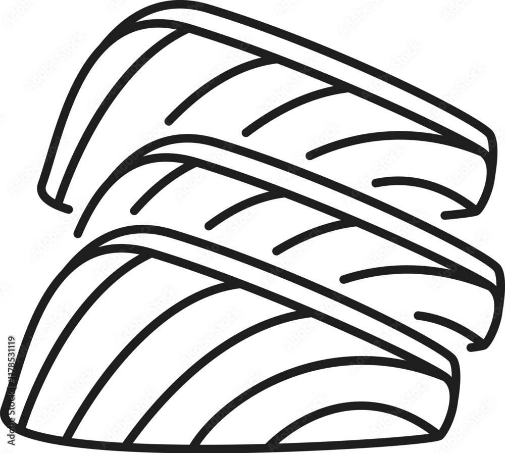 Fotografie Salmon fish meat sushi slice thin line icon