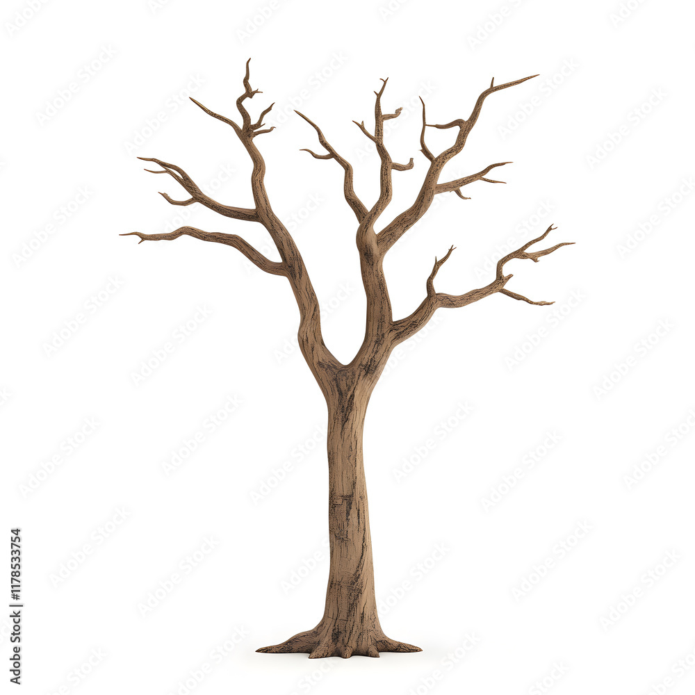 A digitally crafted 3D representation of a dead tree, its skeletal branches reaching skyward in a hauntingly beautiful display. The rugged trunk and intricate detailing of the bark textures create an A digitally crafted 3D representation of a dead tree, its skeletal branches reaching skyward in a hauntingly beautiful display. The rugged trunk and intricate detailing of the bark textures create an
