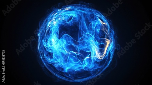 Abstract Blue Energy Sphere Glowing Plasma Orb Digital Art