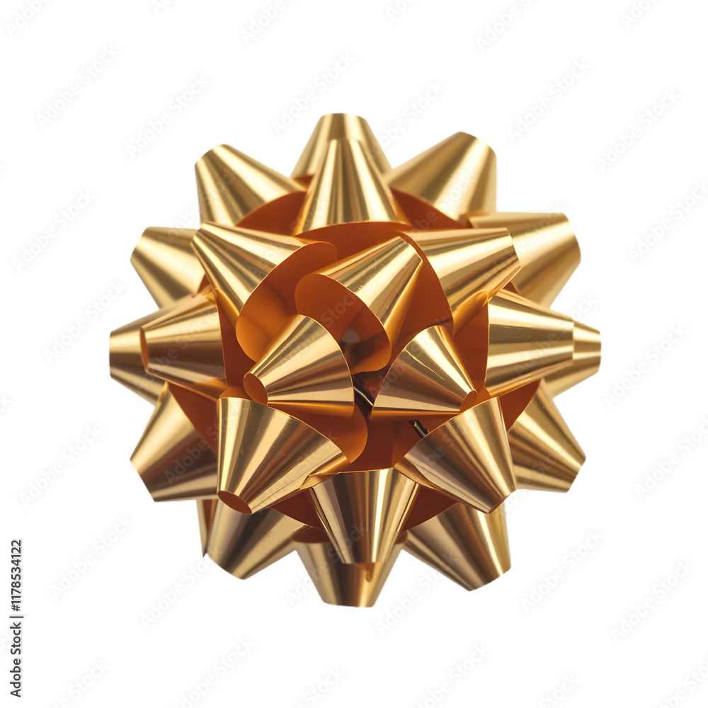 Gold star gift bow ribbon on transparent or white background Gold star gift bow ribbon on transparent or white background