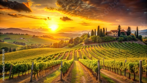 Wallpaper Mural Scenic Vineyard Landscape in Tuscany for Vin Santo Production, Featuring Sunlit Grapes, Rolling Hills, and Rustic Charm Torontodigital.ca