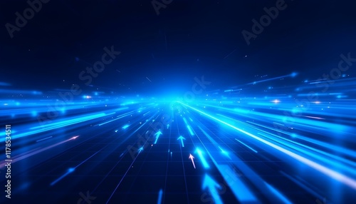 Wallpaper Mural Abstract blue arrow glowing with lighting and line grid on blue background technology hi-tech concept. Abstract glowing blue arrow with illuminated lines and grid on deep blue background in low light Torontodigital.ca