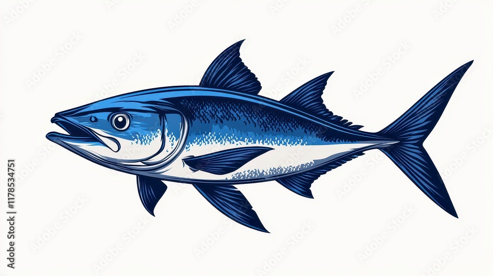 Fototapeta premium Detailed illustration of a blue tuna fish.