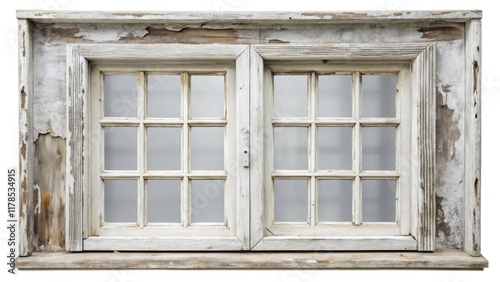 Old wooden window with shutters on a traditional building photo