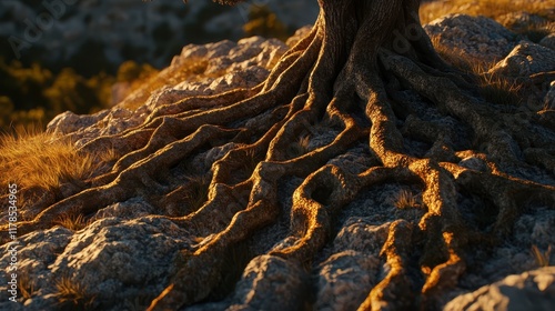 Exquisite Tree Roots on Rocky Terrain at Sunset