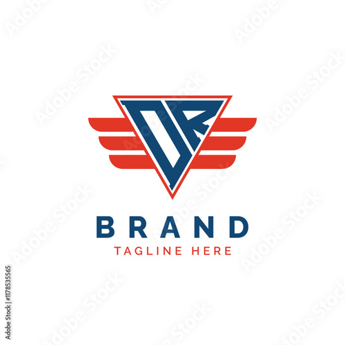 Patriotic DR Logo Initials. Letter DR Winged Logo. Red and Blue Triangle DR with Wing for Aviation, Delivery Services, Sports, Military and Security Agencies photo