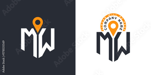 MW Location Logo Bundle. Letter MW Logo Dual Vector Icons for Recruitment and Navigation