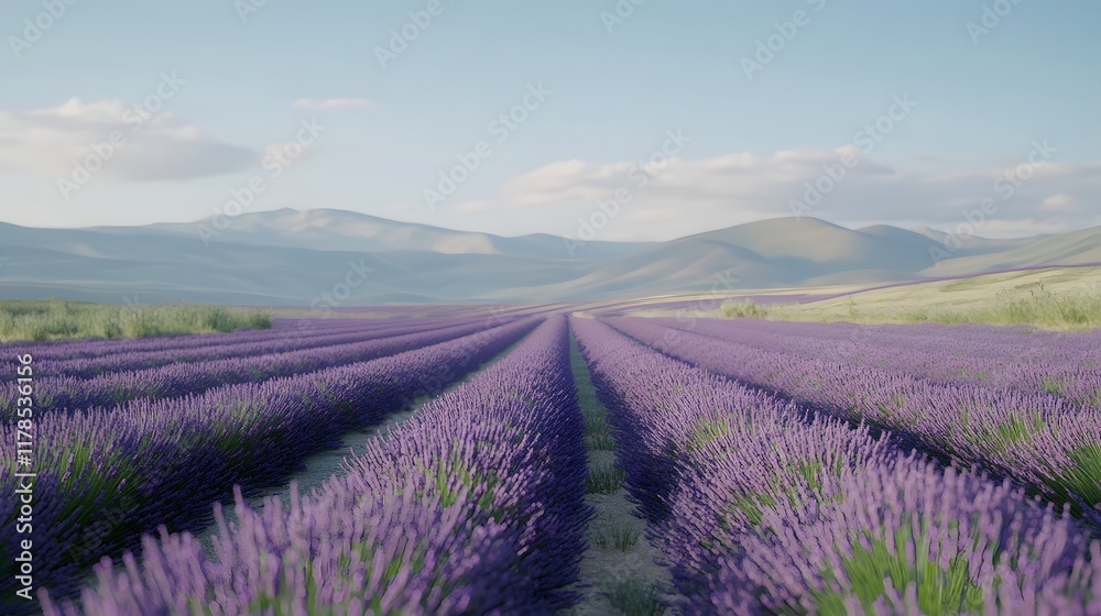 Tranquil lavender fields under a clear daytime sky, with rows of purple flowers stretching to the horizon. Captures the tranquility and beauty of nature Tranquil lavender fields under a clear daytime sky, with rows of purple flowers stretching to the horizon. Captures the tranquility and beauty of nature