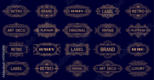 Vintage art deco golden frames and borders, geometric ornament labels with a classic, sophisticated appeal. Vector set of decorative Victorian style luxury frames, elegant, old antique bordering