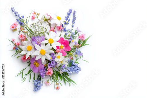 Flower bouquet on a white background with copy space