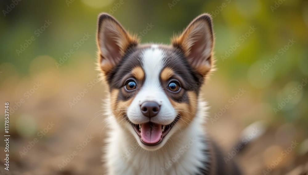 Happy Realistic Puppy with Eager Eyes and Perky Ears, Ready for Adventure Happy Realistic Puppy with Eager Eyes and Perky Ears, Ready for Adventure