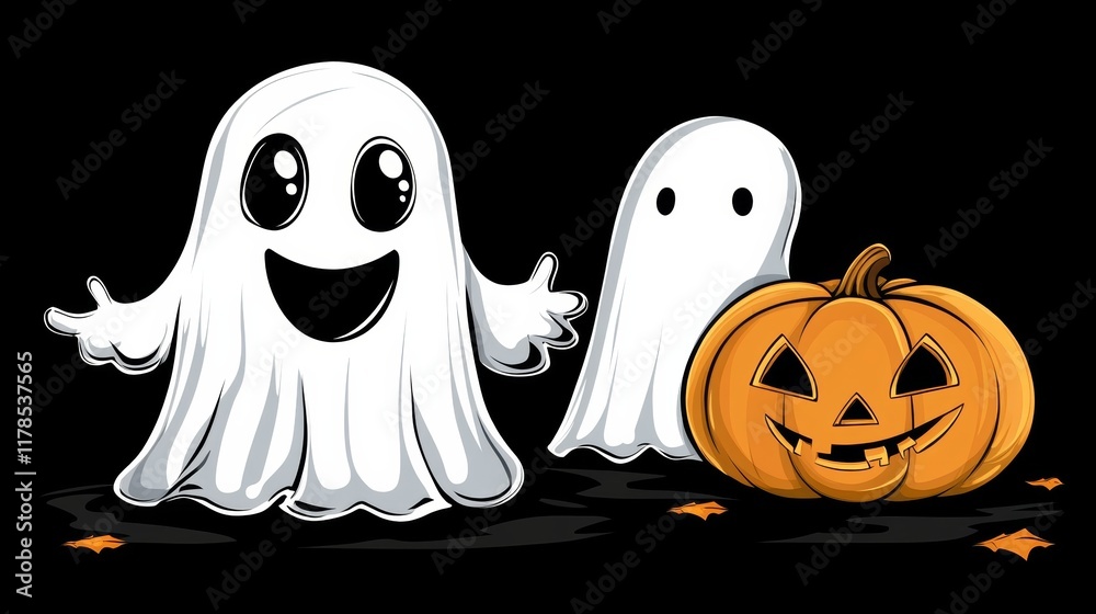 Obraz premium Cute Halloween Ghost Illustration Vector