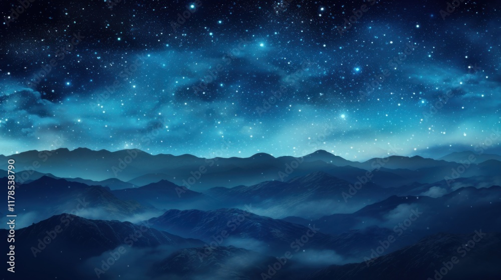 Fototapeta premium A cosmic-inspired starry night, glowing stars radiating warmth, 