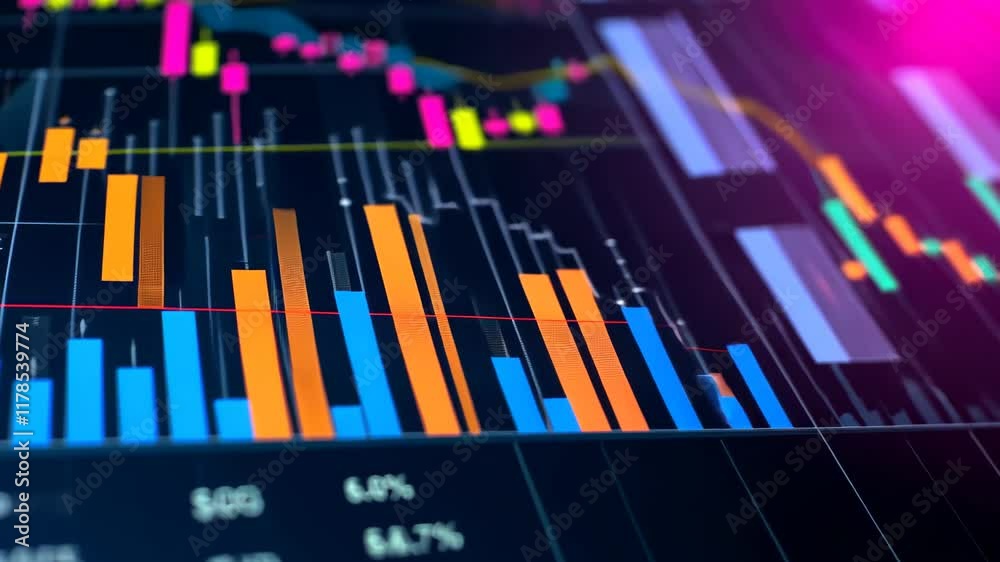 A detailed view capturing the vibrant colors and intricate buttons of a sound board used in audio production, Graph illustrating dividend yields by sector