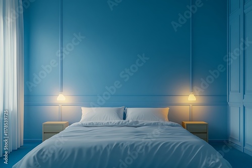 Wallpaper Mural Serene Blue Bedroom with Centered Bed Torontodigital.ca