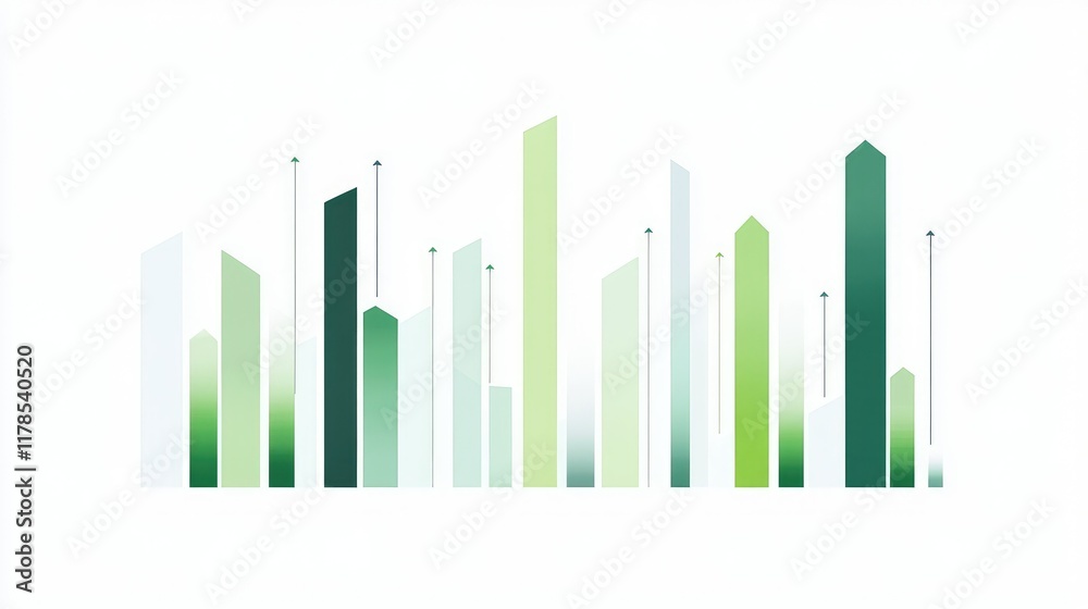 Obraz premium Modern sales projection graph with bright green bars for each quarter, showing growth trends on a simple white background