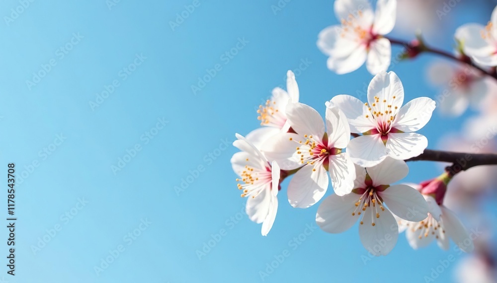 Blooming white cherry blossoms sway gently in the spring breeze against a blue clear sky, blossomed, blossoms, cherry blossom Blooming white cherry blossoms sway gently in the spring breeze against a blue clear sky, blossomed, blossoms, cherry blossom