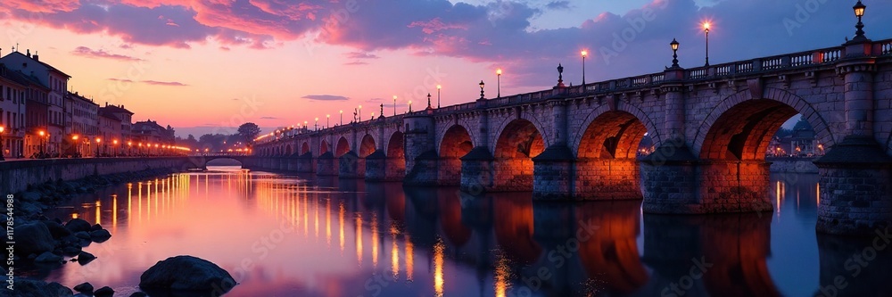 Obraz premium Arches and columns of Ponte Nerton Navarro at dusk, ponte, bridge