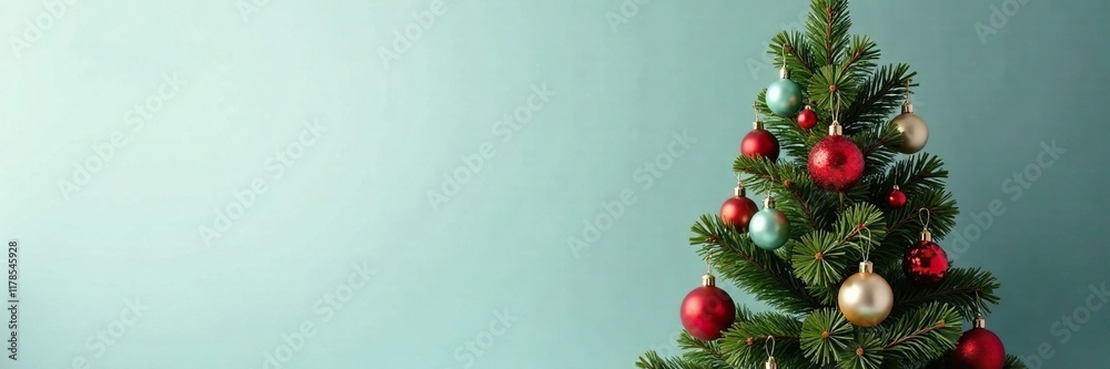 Christmas tree with colourful ornaments on simple light background, tree, decoration, colour Christmas tree with colourful ornaments on simple light background, tree, decoration, colour