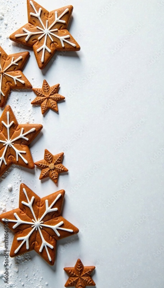 Crunchy gingerbread pieces on a snowy white surface, snow, gingerbread, decoration Crunchy gingerbread pieces on a snowy white surface, snow, gingerbread, decoration