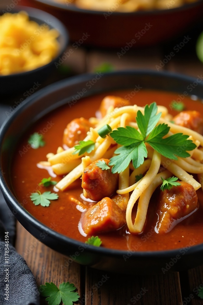 Shredded chicken and enchilada meat in a warm, comforting bowl of mole sauce, mole sauce, aroma Shredded chicken and enchilada meat in a warm, comforting bowl of mole sauce, mole sauce, aroma
