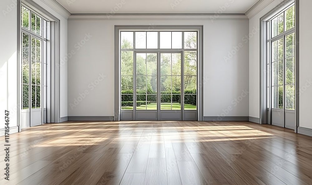 Fototapeta premium Sunlit Empty Room with French Doors