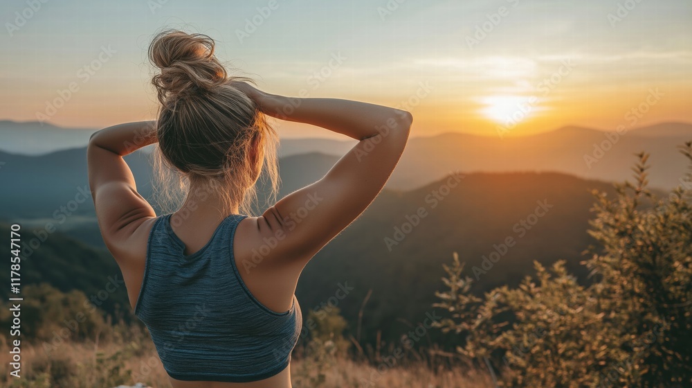 Woman Stretching Outdoors at Sunrise Moment Woman Stretching Outdoors at Sunrise Moment