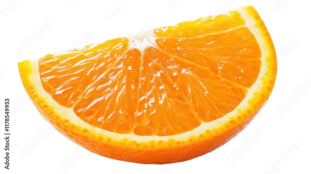 A fresh orange segment showcasing its juicy texture and vibrant color. A fresh orange segment showcasing its juicy texture and vibrant color.