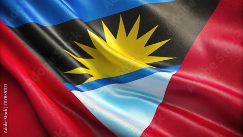 Vibrant 4K Close-Up of Antigua and Barbuda Flag with Rich Colors and Textures, Capturing the Essence of Caribbean Culture in Stunning Detail for Food Photography and Travel Enthusiasts photo