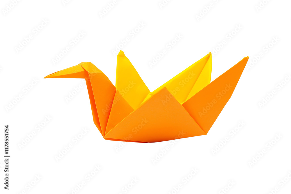 Naklejka premium A vibrant orange origami swan, showcasing intricate folds and a sleek design.