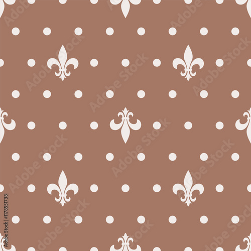 Seamless mocha brown and white fleur de lis pattern vector