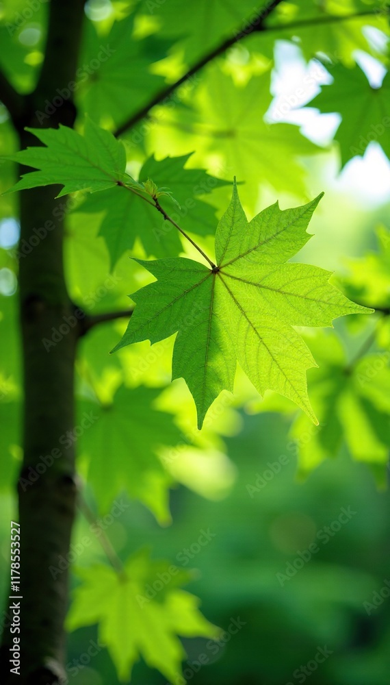 Maple tree with lush green leaves and branches, tree, springtime, greenery Maple tree with lush green leaves and branches, tree, springtime, greenery