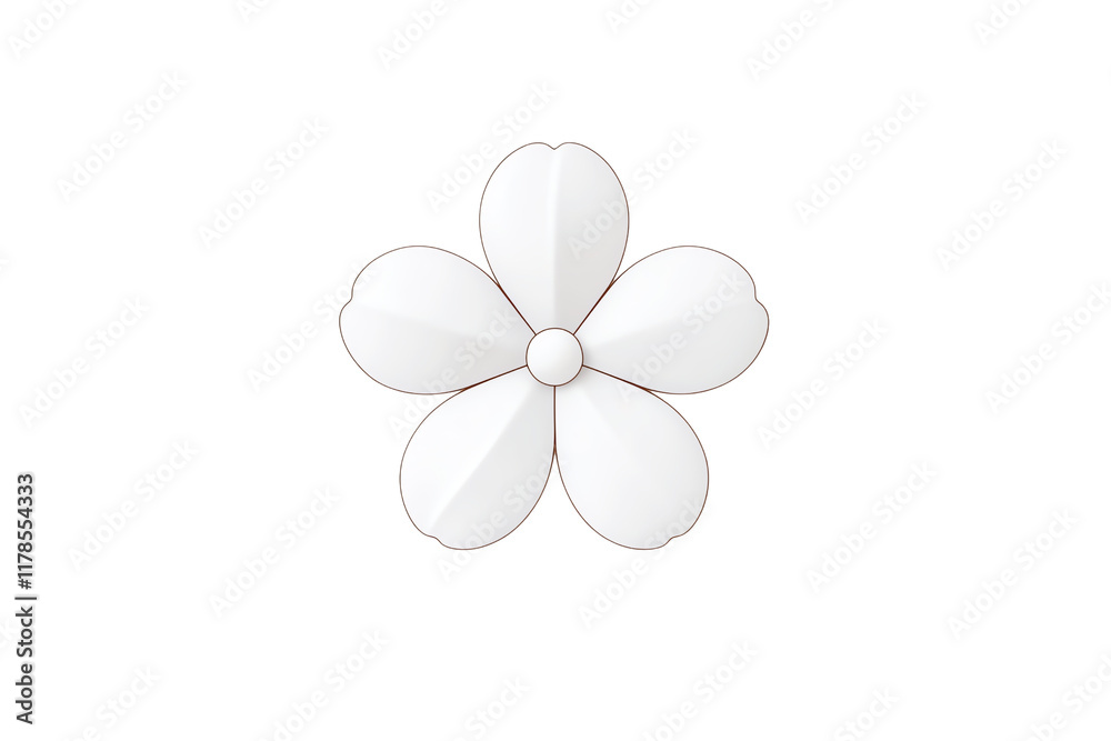A simple, elegant white flower with five petals and a central bud. A simple, elegant white flower with five petals and a central bud.