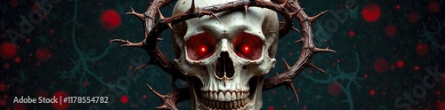 A skull with thorns and vines wrapped around it, macabreart, symbolicart photo