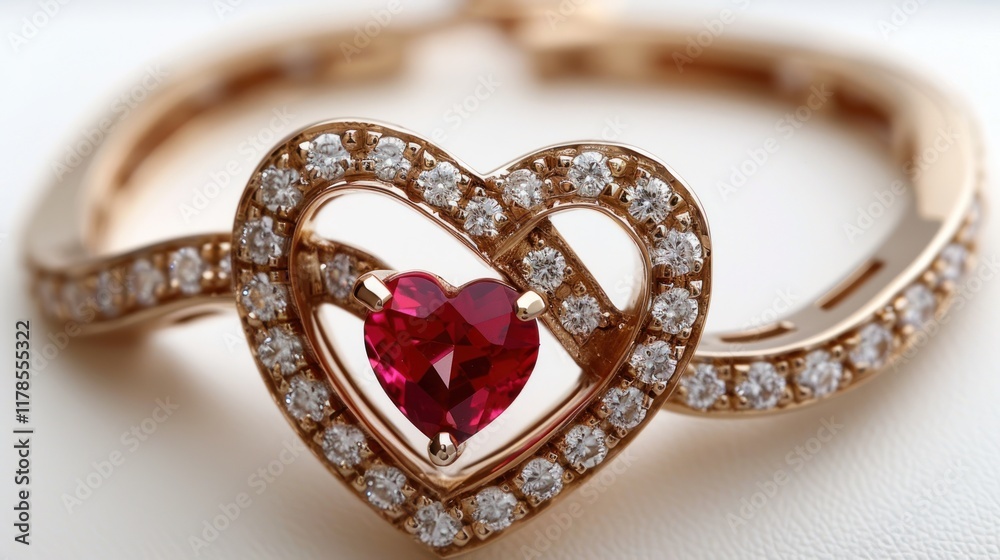 Exquisite Rose Gold Heart Ring with Ruby and Diamonds Exquisite Rose Gold Heart Ring with Ruby and Diamonds