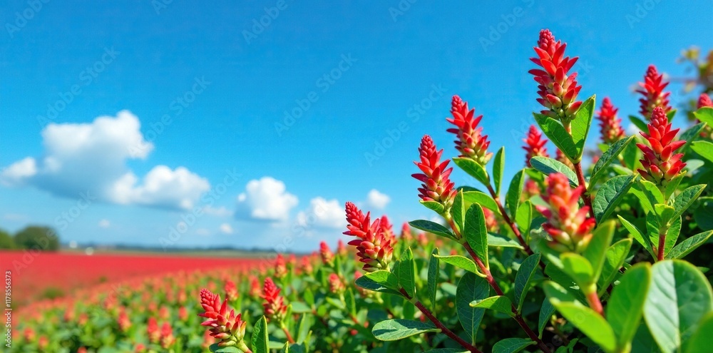 Euphorbia capillaris against a stark blue sky, leaves, landscape, Euphorbia Euphorbia capillaris against a stark blue sky, leaves, landscape, Euphorbia