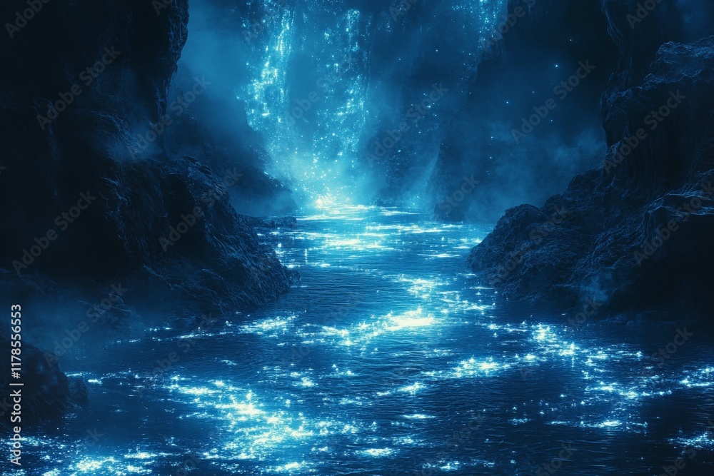 Fototapeta premium Glowing Waterway in a Mystical Cave