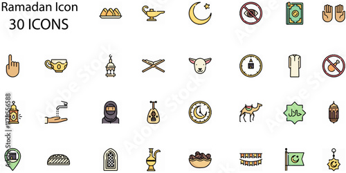 Set of Ramadan icons. Line art style icons bundle. vector illustration