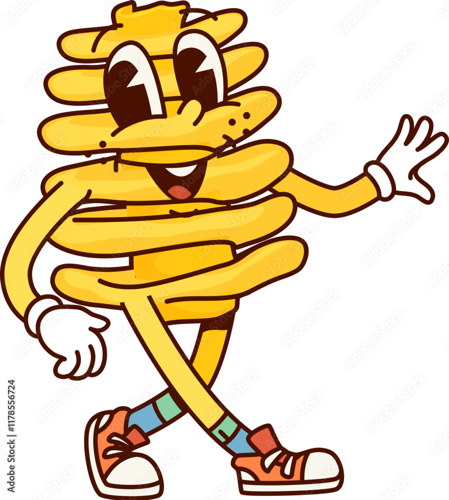 Radiatori Italian pasta groovy cute character. Italy cuisine menu raw gourmet groovy character, Italian restaurant classic pasta or Radiatori noodle dish vintage hippie isolated vector funny mascot Radiatori Italian pasta groovy cute character. Italy cuisine menu raw gourmet groovy character, Italian restaurant classic pasta or Radiatori noodle dish vintage hippie isolated vector funny mascot
