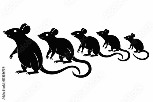 Rat and mouse vector silhouette. Mouse and rat mammal animal silhouette.
