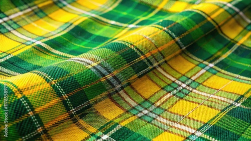 Yellow and Green Plaid Cloth Background for Textiles, Fashion, and Interior Design - High Depth of Field Photography for Creative Projects and Visual Content