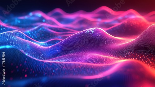 Abstract Digital Landscape: Vibrant Pink and Blue Waves of Data Visualization
