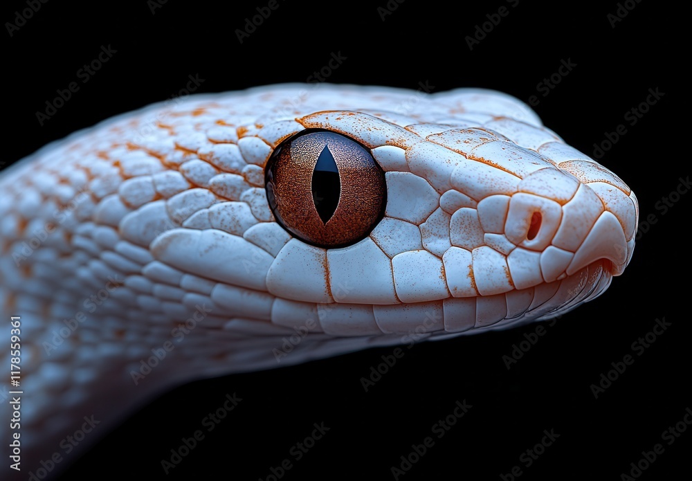 Close-up of an Exotic White Snake with Striking Brown Eye Details and Unique Scales, Perfect for Wildlife Photography and Nature Enthusiasts Close-up of an Exotic White Snake with Striking Brown Eye Details and Unique Scales, Perfect for Wildlife Photography and Nature Enthusiasts