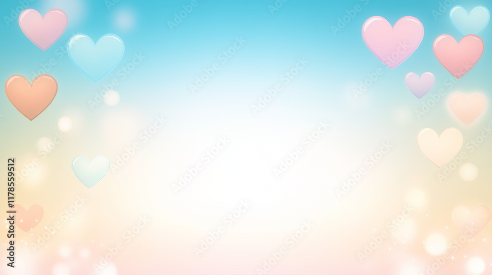 Colorful hearts on soft gradient background Colorful hearts on soft gradient background