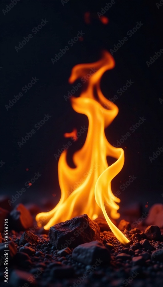 Smoldering ember with tendrils of flame on dark background, flame, flames Smoldering ember with tendrils of flame on dark background, flame, flames