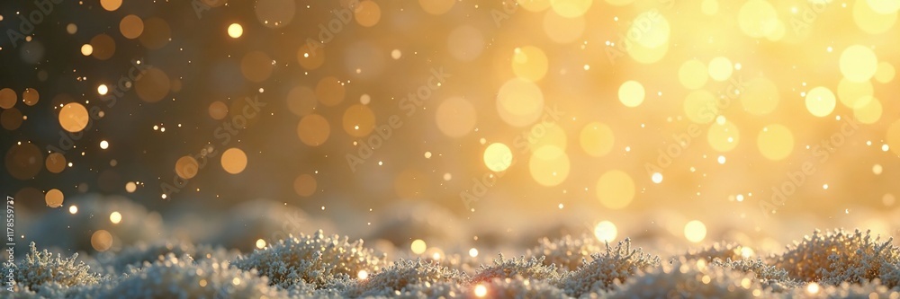 Naklejka premium Snowflakes falling gently on a festive gold and silver background, holiday, winter, background
