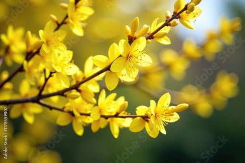 Forsythia branches with bright yellow flowers, forsythia, spring