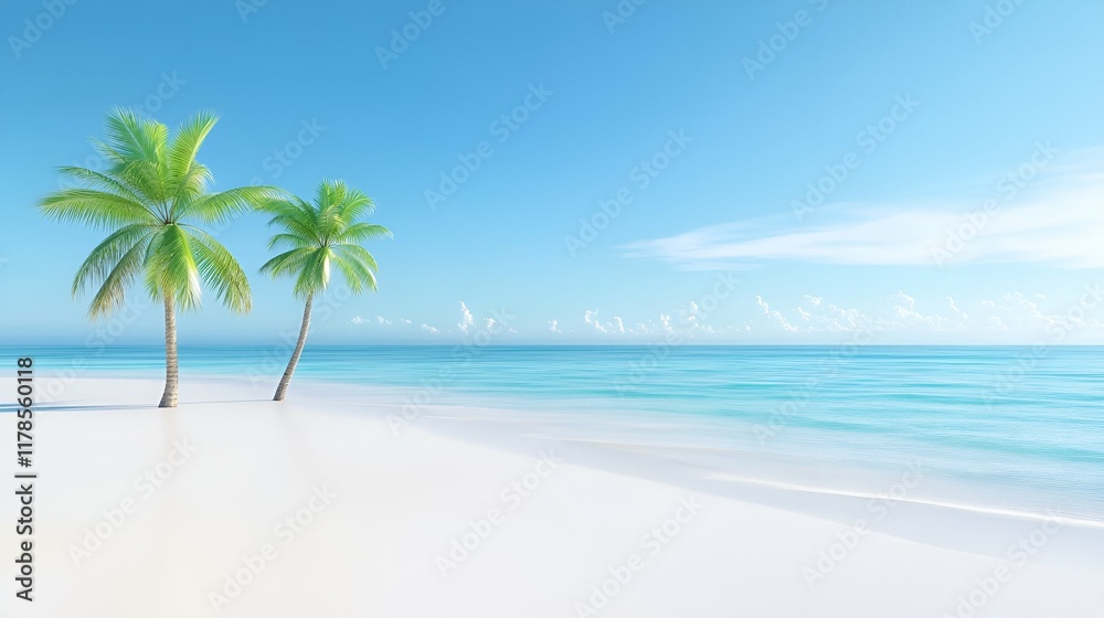Tropical beach with palm trees, coconut trees, and a beautiful ocean view Tropical beach with palm trees, coconut trees, and a beautiful ocean view